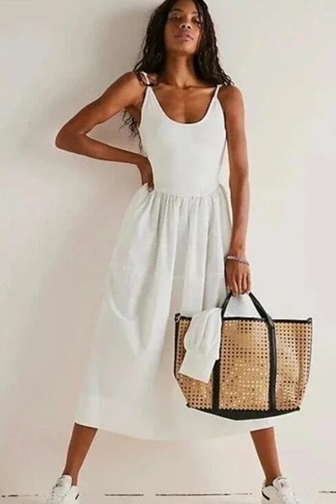 Free People Dresses & Skirts - Free People Dylan White Scoop Back Cotton Midi Dress Size Medium